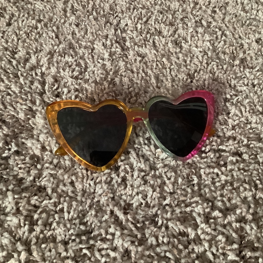 Orange, green pink sunglasses with hearts